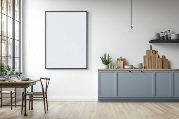 Poster Mockup in Kitchen Interior with White Wall created with Generative AI