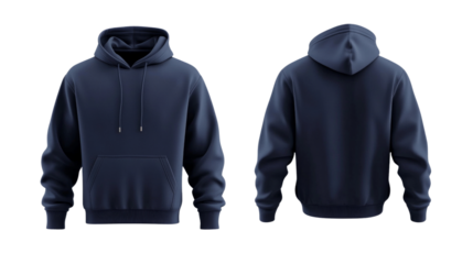 Navy blue hoodie mockup, front and back view