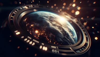 Earth Through Lens   Macro Photography of Camera Lens with Planet Earth