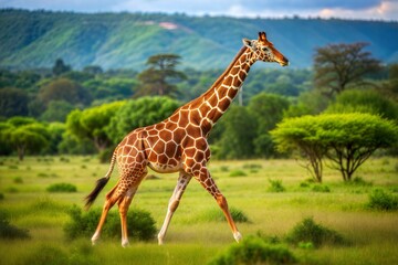Obraz premium a closeup shot of a male giraffe in the field
