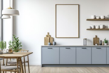 Poster Mockup in Kitchen Interior with White Wall created with Generative AI