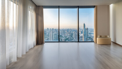 On a high-rise condo, luxuriously designed and decorated, overlooking the beautiful sea and city views.