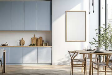 Poster Mockup in Kitchen Interior with White Wall created with Generative AI