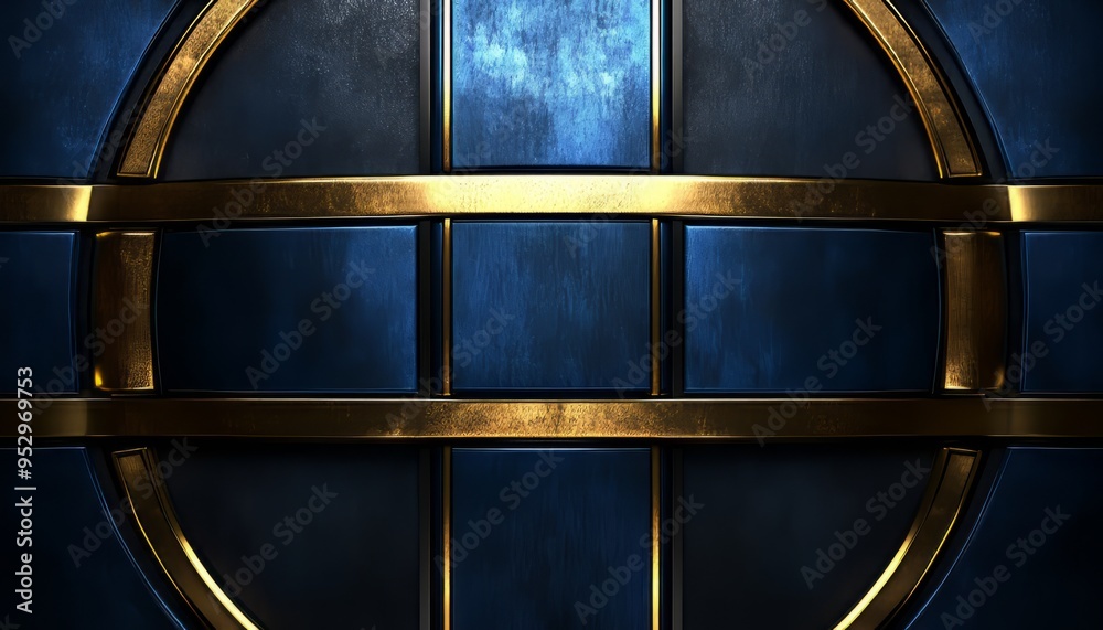 Poster abstract geometric pattern of blue and gold panels