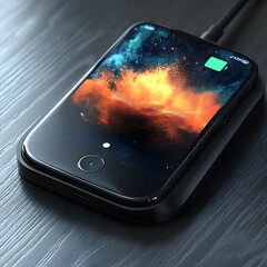 Black Smartphone on Black Wooden Table 3D Illustration