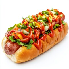 close up of HOT DOG isolated on white background