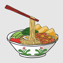 illustration of a plate with traditional noodle 