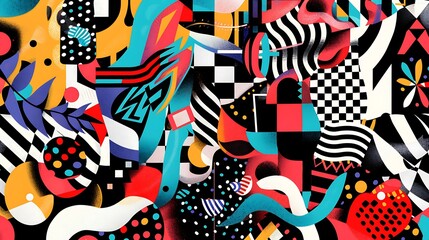 Abstract Composition with Geometric Shapes and Patterns