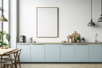 Poster Mockup in Kitchen Interior with White Wall created with Generative AI