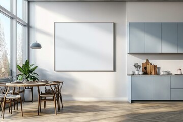 Poster Mockup in Kitchen Interior with White Wall created with Generative AI