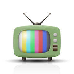 Realistic Vector Vintage Green TV Set Icon with Striped Test Pattern. Retro TV Icon, Design Template, Clipart. Retro TV Symbol with and Color Bars for Web, Logo, App, UI