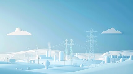 Cities and voltage line towers in winter