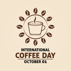 International Coffee Day. Holiday concept. Banner poster, flyer and background design template with coffee beans and mug. Vector illustration.