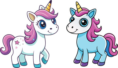 Cute cartoon character happy magic unicorn on white .