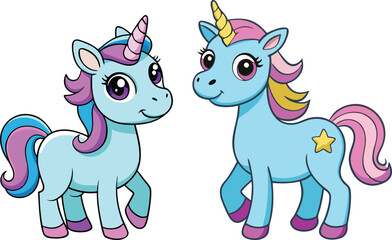 Cute cartoon character happy magic unicorn on white .