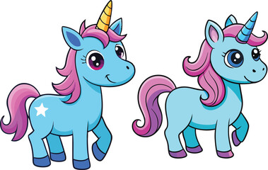 Cute cartoon character happy magic unicorn on white .