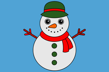 Christmas Santa Claus Snowman vector line art illustration