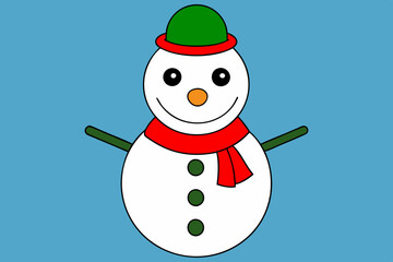 Christmas Santa Claus Snowman vector line art illustration