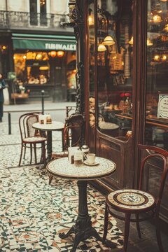 Parisian Cafe Table and Chairs with Coffee Cup