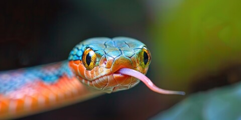 Small-eyed Snake from the East tasting the air with its tongue