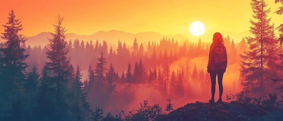 An entrepreneur standing at the edge of a forest at dawn