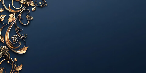 Fototapeta premium dark blue luxury background with gold patterns. elegant gold jewelry. vintage background