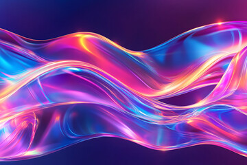 Naklejka premium texture of liquid blue-orange gradient glass on a dark background. holographic colors. abstract wavy 3d background