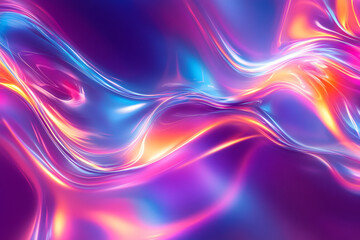 Fototapeta premium texture of liquid blue-orange gradient glass on a dark background. holographic colors. abstract wavy 3d background