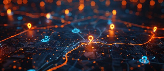 Glowing Location Markers on a Digital City Map