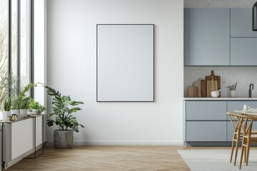 Poster Mockup in Kitchen Interior with White Wall created with Generative AI