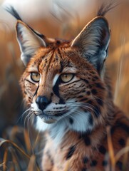 Obraz premium Serval, Leptailurus serval, African Wildcat Close Up Portrait in Savanna