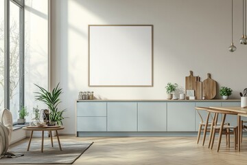 Poster Mockup in Kitchen Interior with White Wall created with Generative AI