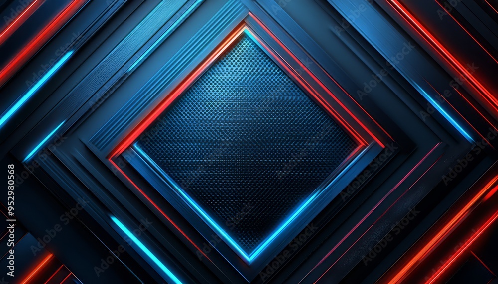 Wall mural Abstract Geometric Design with Blue and Red Neon Lights