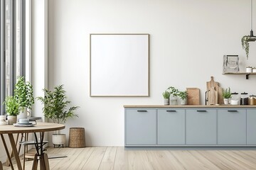 Poster Mockup in Kitchen Interior with White Wall created with Generative AI