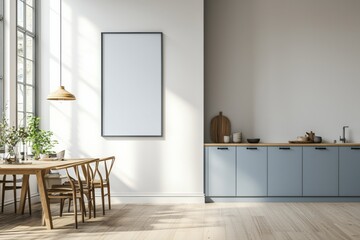 Poster Mockup in Kitchen Interior with White Wall created with Generative AI