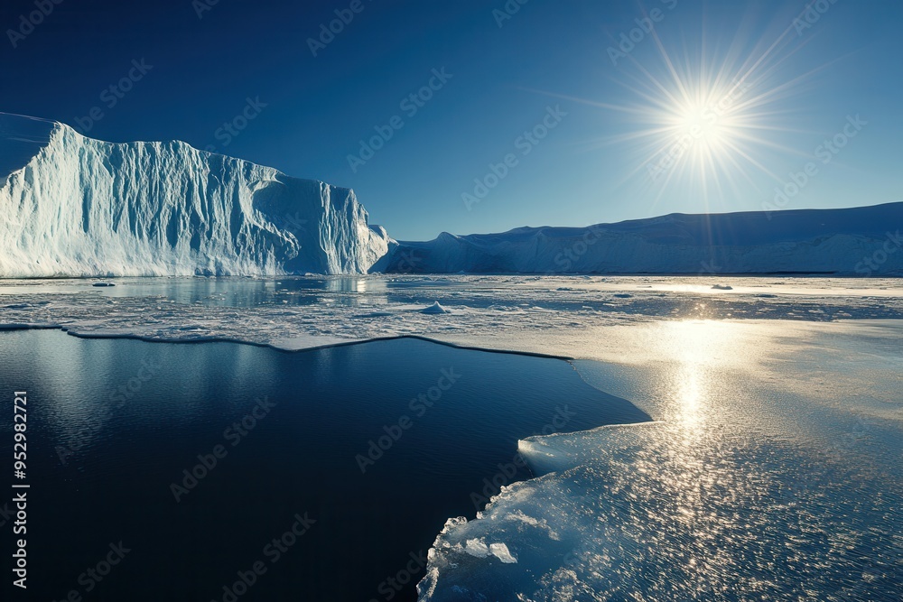 Aufkleber glaciers are melting dramatically as the sun blazes overhead, reflecting the urgent impact of global