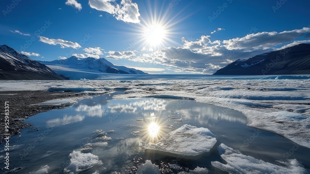 Aufkleber glaciers in the arctic region are melting as the sun blazes overhead, highlighting the stark effects