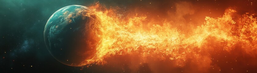 Catastrophic Effects of Burning Fossil Fuels on Earth's Climate - Devastating Planet Engulfed in Flames