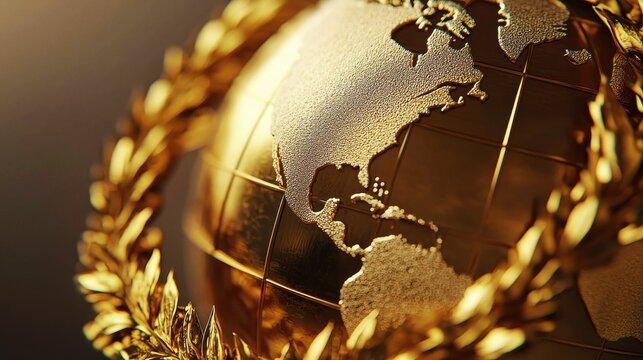 A golden globe with a laurel wreath, representing global achievement and success.