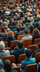 Large Audience Attending a Conference in a Modern Auditorium with Wooden Chairs