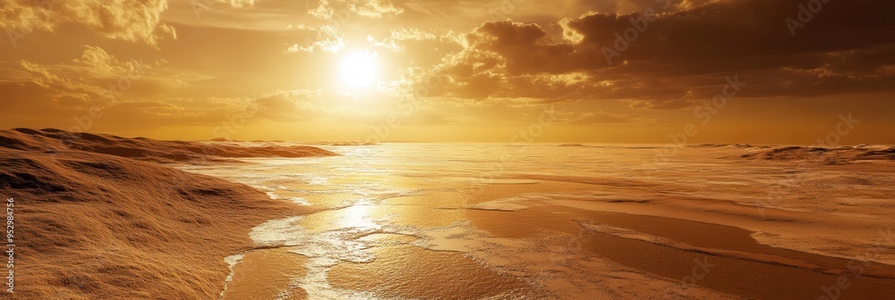 Aufkleber melted ice from arctic glaciers mirrors the impact of global warming, illuminated by a blazing sun o