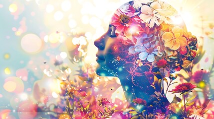 A vibrant, floral silhouette of a woman, symbolizing beauty and nature's harmony.