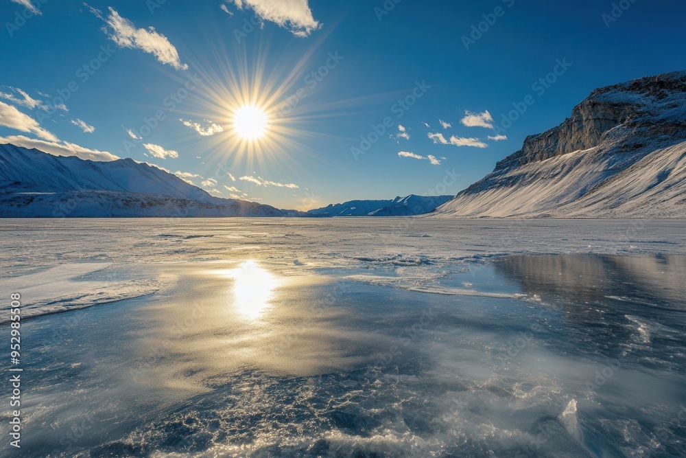 Aufkleber arctic glaciers are melting under the intense sun, revealing a stark contrast of ice and a barren en