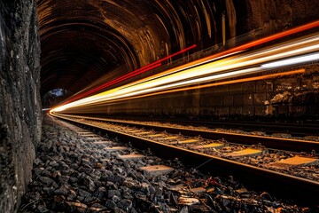 Obraz premium Motion Blurred Train Exit Tunnel
