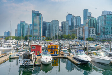 Vancouver, British Columbia, Canada - August 8, 2024: A vibrant marina with various boats docked