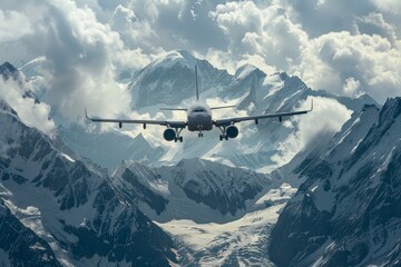 Aerial View of Cargo Aircraft Over Mountains