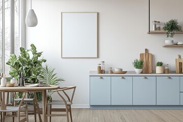 Poster Mockup in Kitchen Interior with White Wall created with Generative AI