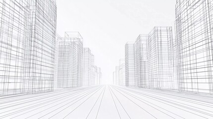 Abstract wireframe city background. Perspective 3D rendering of building wireframe. Nice vector