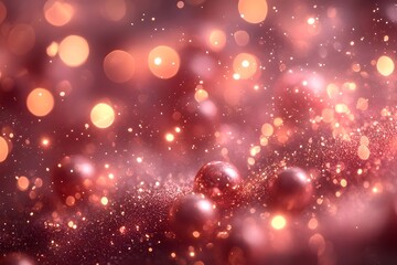 Fototapeta premium Rose gold sparkling lights with a rich bokeh effect