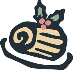 クリスマス　アイコン　ケーキ　手描き　あしらい　飾り　版画　かわいい　イラスト素材